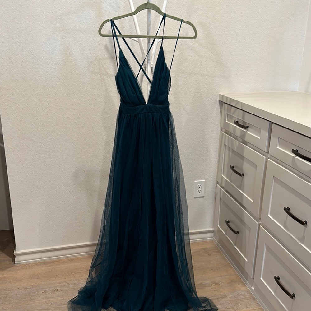 V neck tulle dress with adjustable straps size small